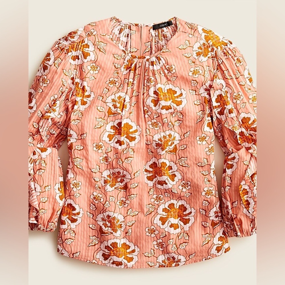 J. Crew / Ruffle-sleeve top in climbing floral coral pink blouse S - Picture 5 of 7